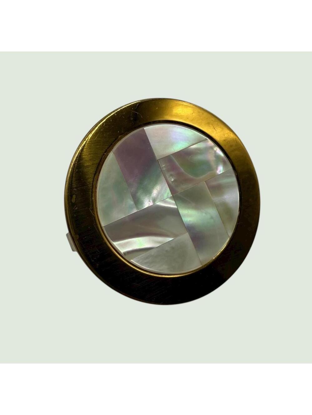 Vintage 1950s Mini Lipstick Holder with Mirror, Mother of Pearl Inlay